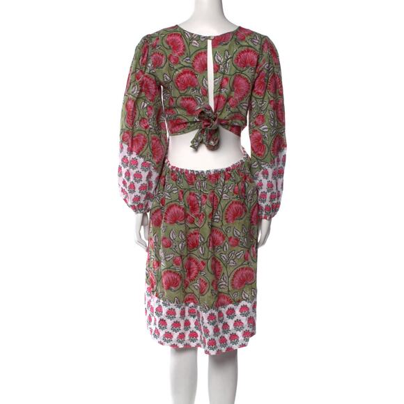 All Things Mochi Red Green Floral Cotton Tie Back Shift Dress Size XL - Picture 2 of 14